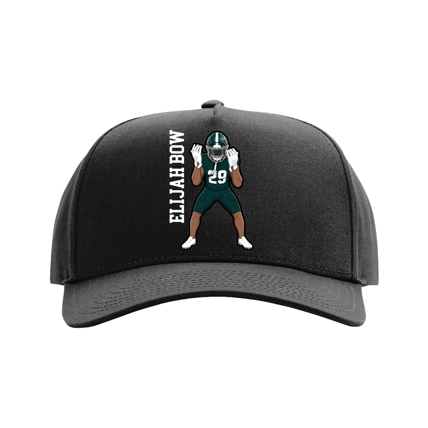Full Fabric Five-Panel Champ Cap — Name Vertical in Black