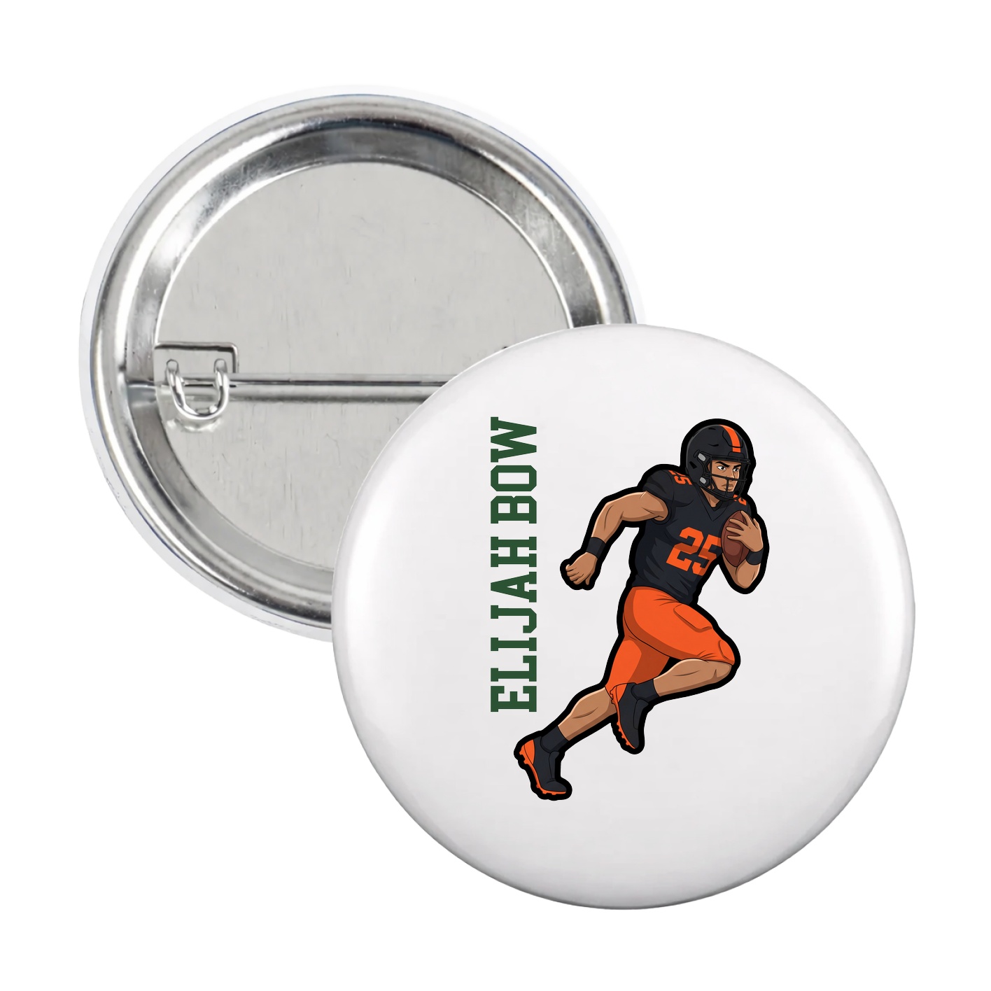 Game Day Button — Name Vertical in White