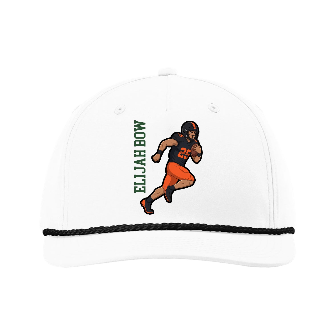Five-Panel Classic Rope Cap — Name Vertical in White