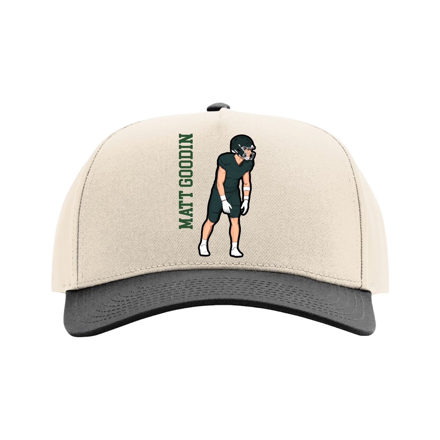 Full Fabric Five-Panel Champ Cap — Name Vertical in Cream/Black