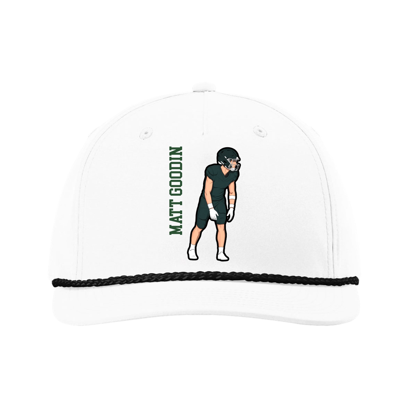 Five-Panel Classic Rope Cap — Name Vertical in White