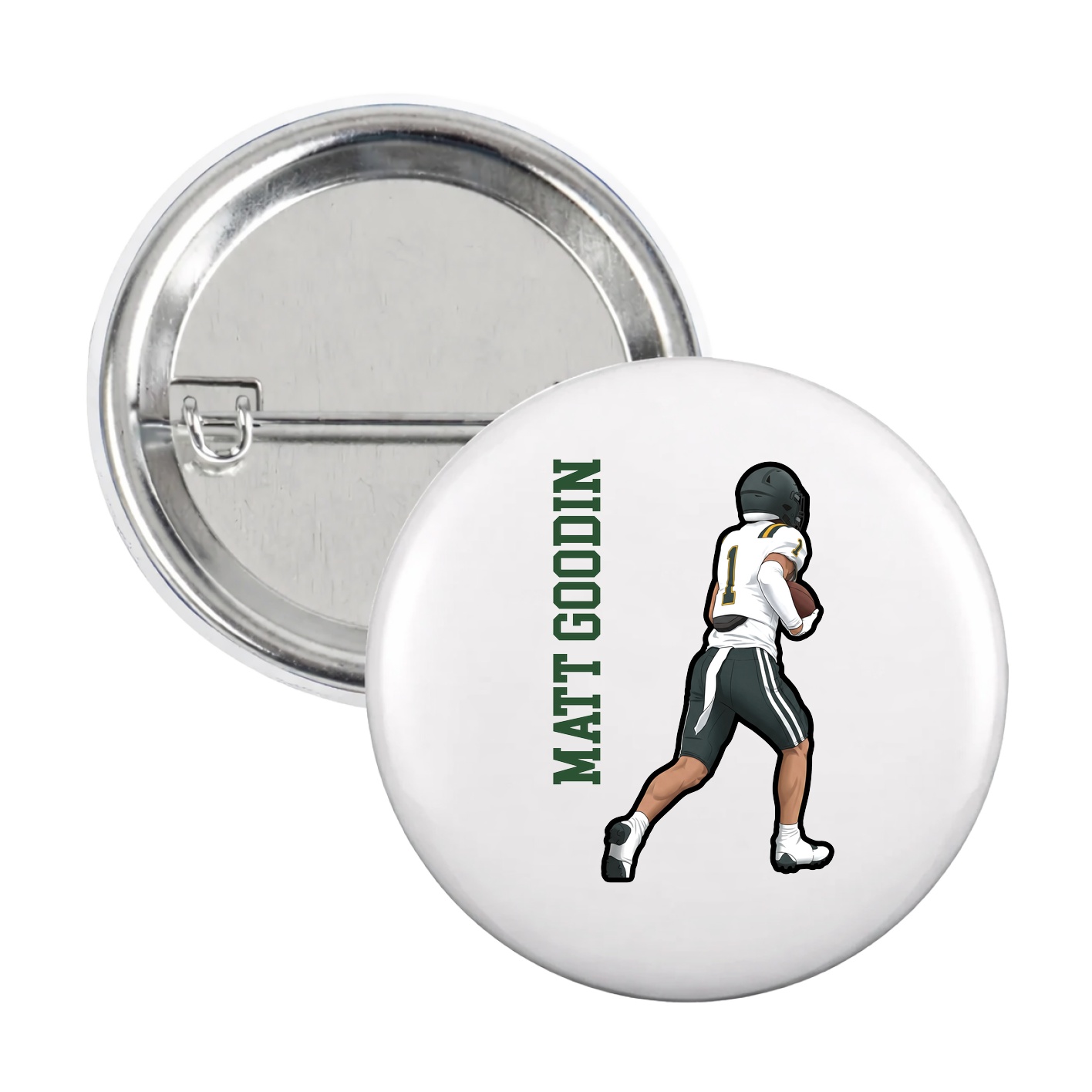 Game Day Button — Name Vertical in White
