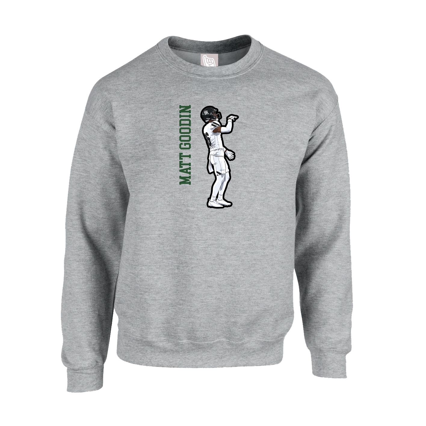 Fleece Crew — Name Vertical in Grey