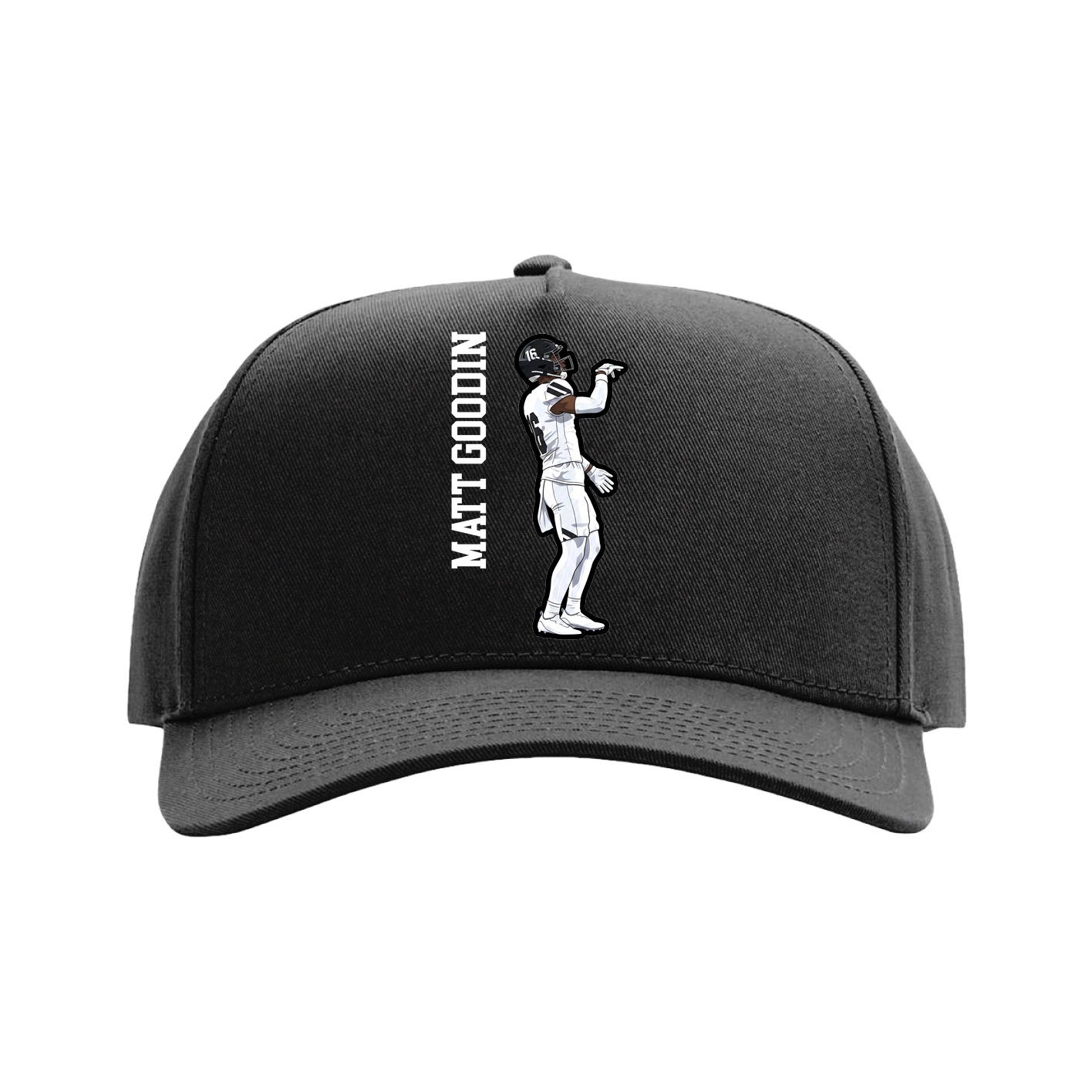 Full Fabric Five-Panel Champ Cap — Name Vertical in Black