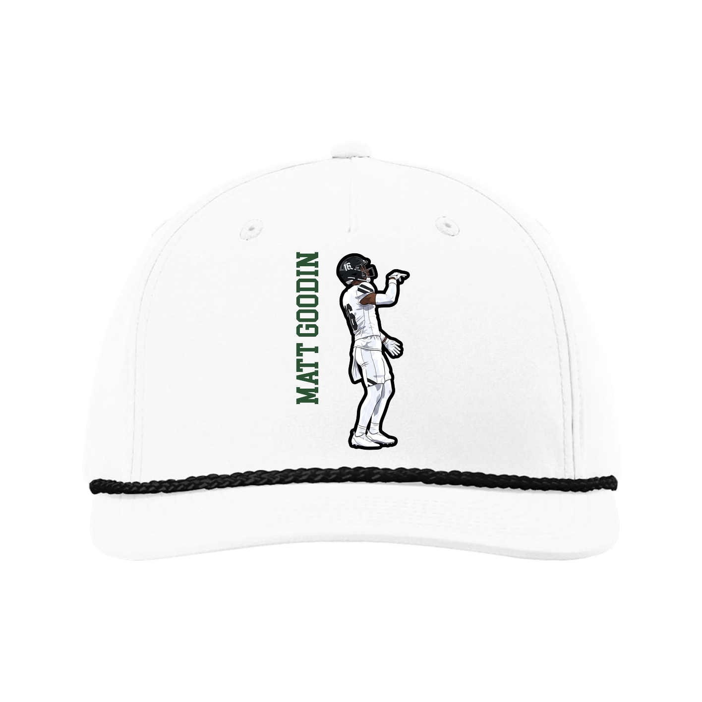 Five-Panel Classic Rope Cap — Name Vertical in White