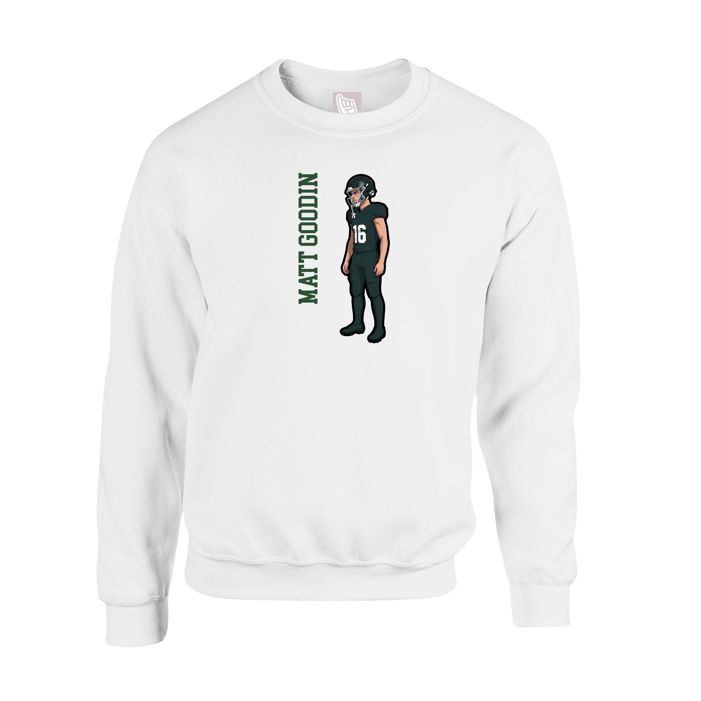 Fleece Crew — Name Vertical in White