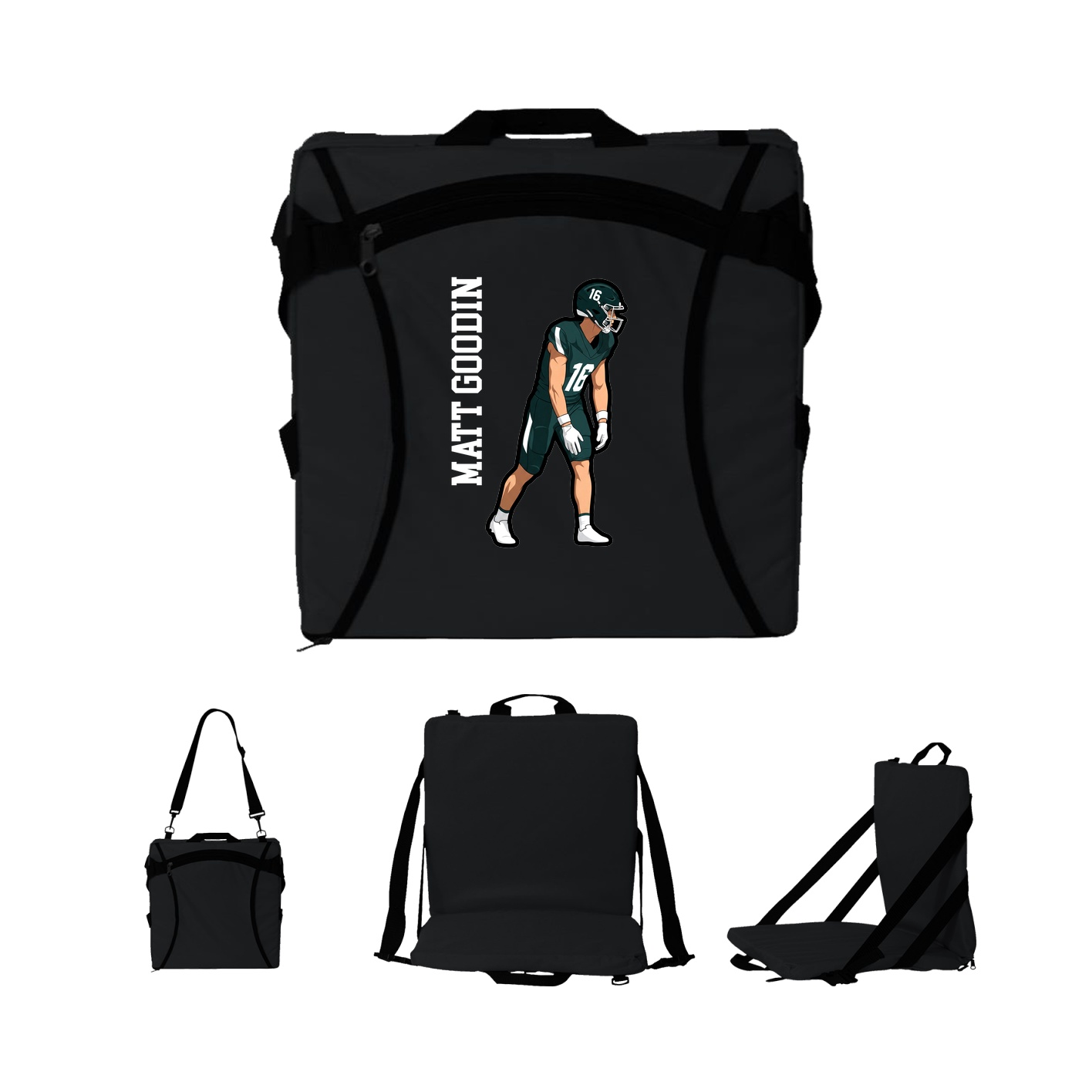 Folding Stadium Seat — Name Vertical in Black