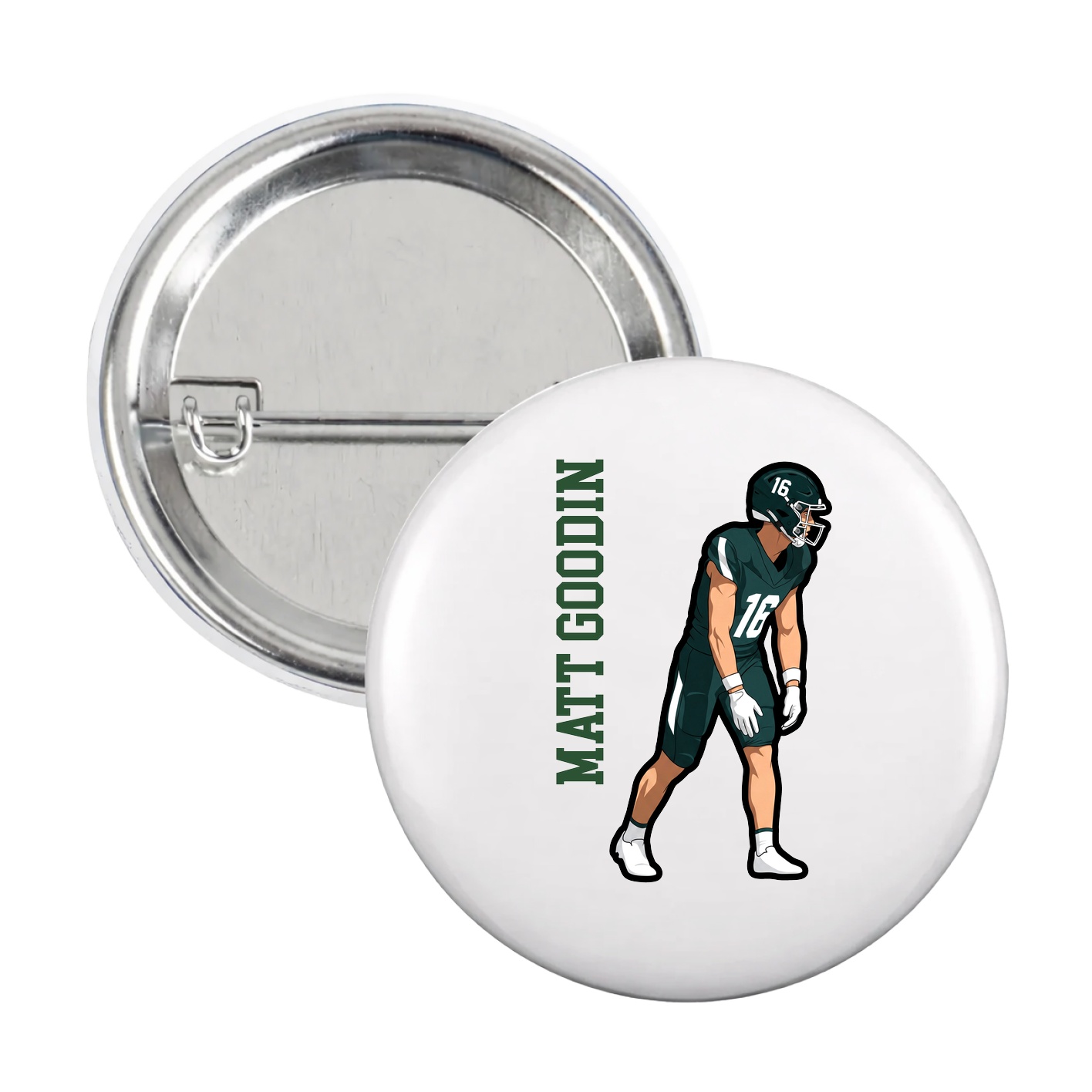 Game Day Button — Name Vertical in White