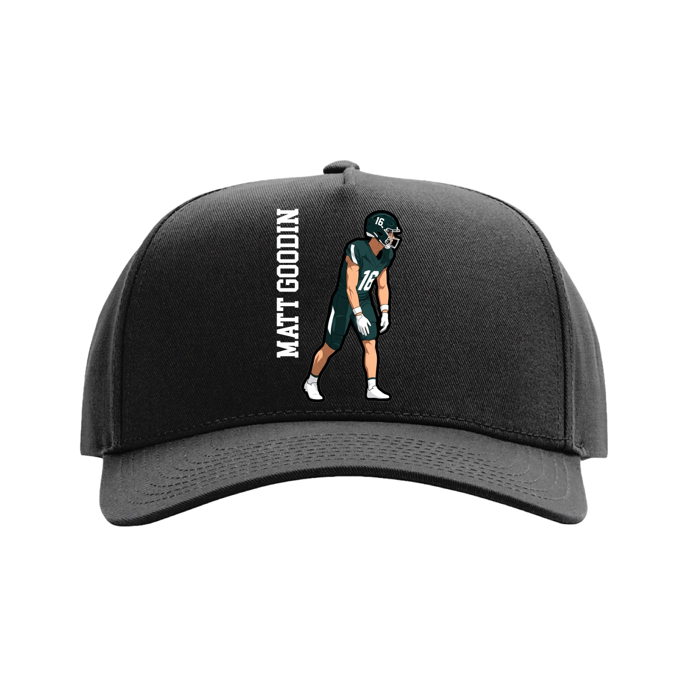 Full Fabric Five-Panel Champ Cap — Name Vertical in Black