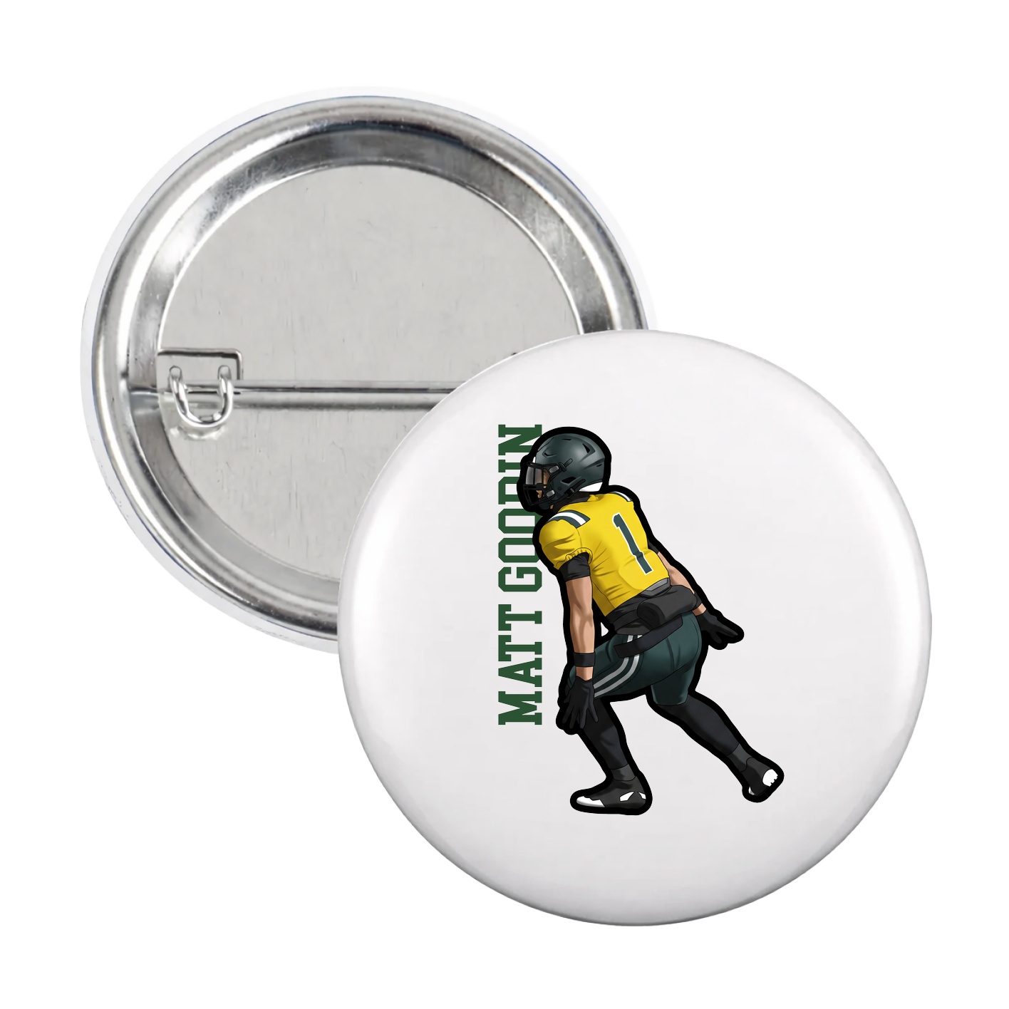 Game Day Button — Name Vertical in White