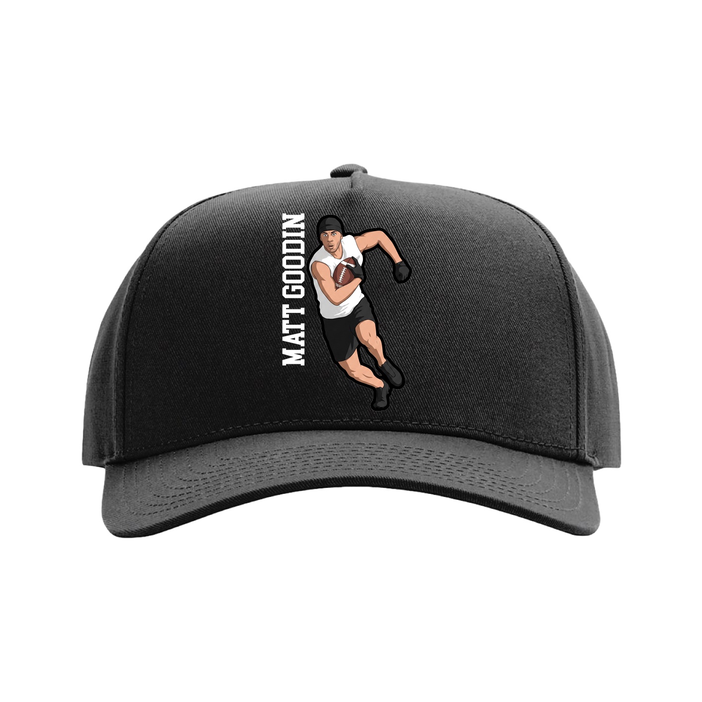 Full Fabric Five-Panel Champ Cap — Name Vertical in Black