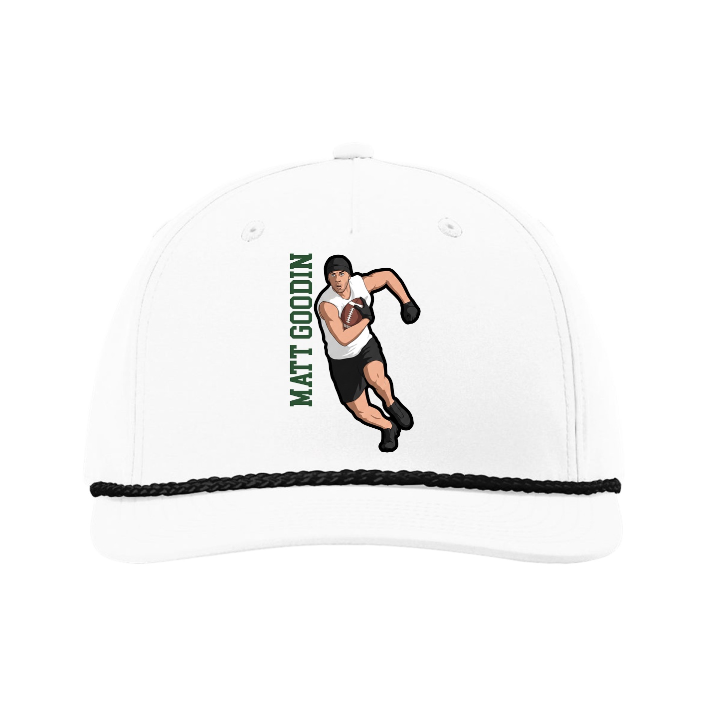 Five-Panel Classic Rope Cap — Name Vertical in White