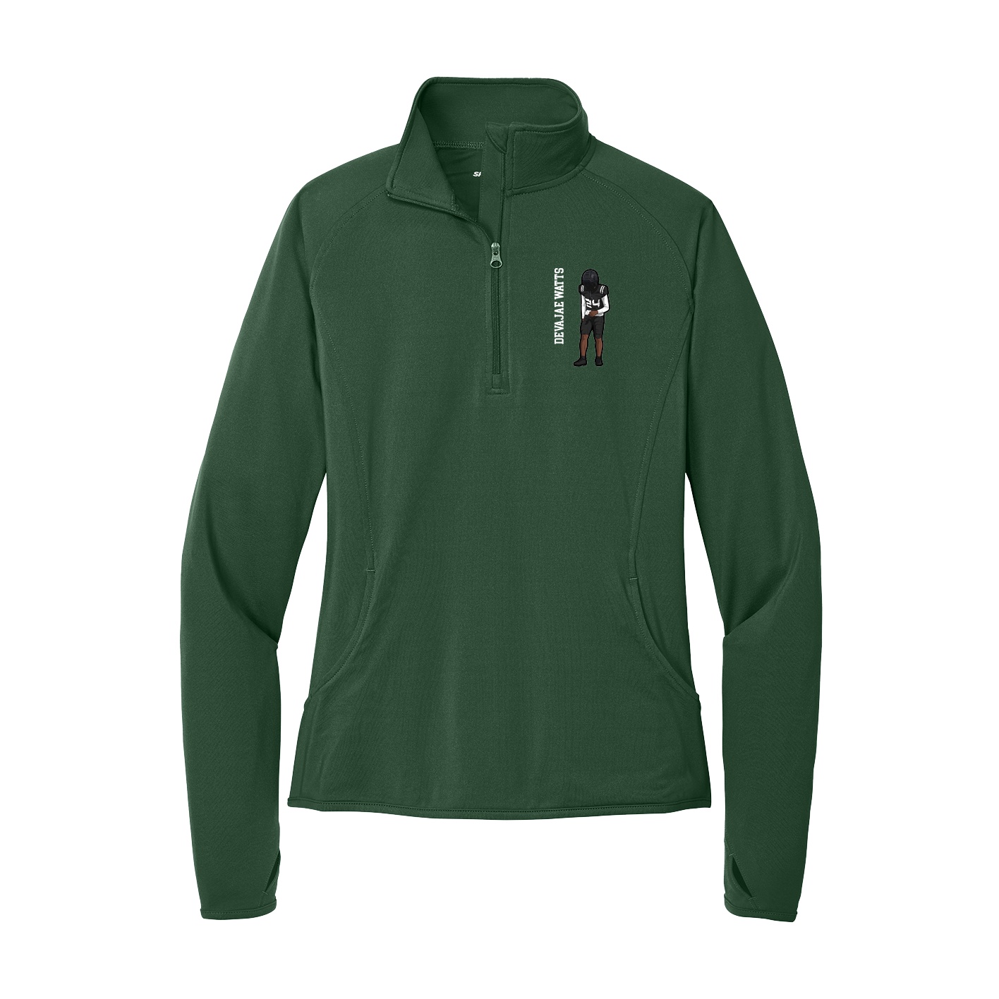 Women's Q-Zip Pullover — Name Vertical in Green