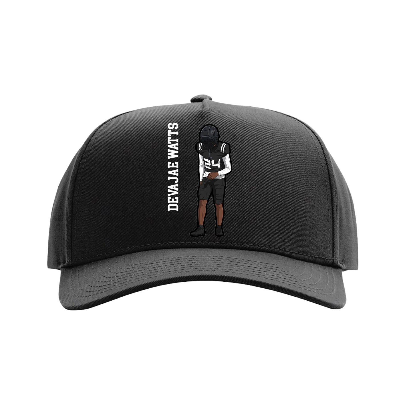 Full Fabric Five-Panel Champ Cap — Name Vertical in Black