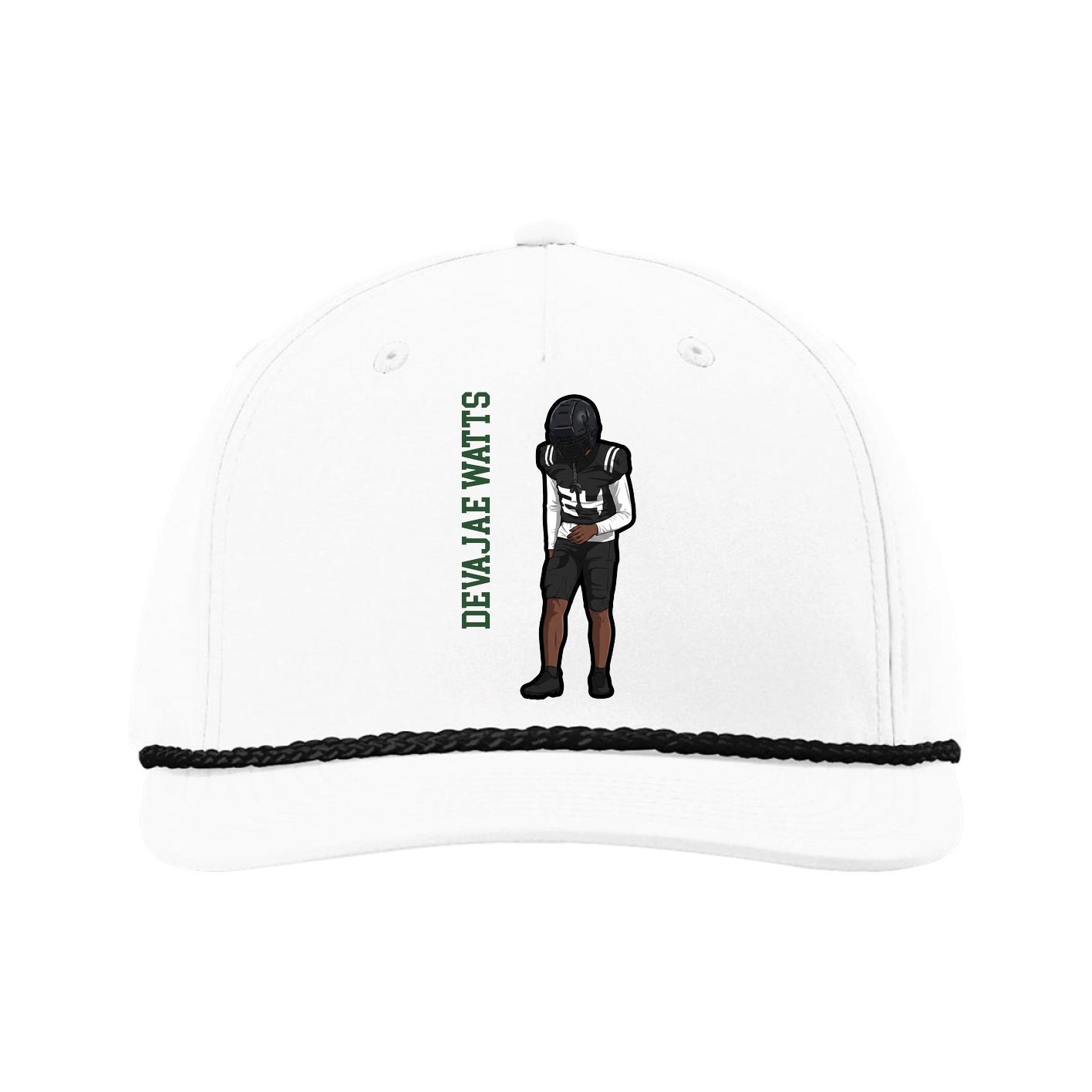 Five-Panel Classic Rope Cap — Name Vertical in White