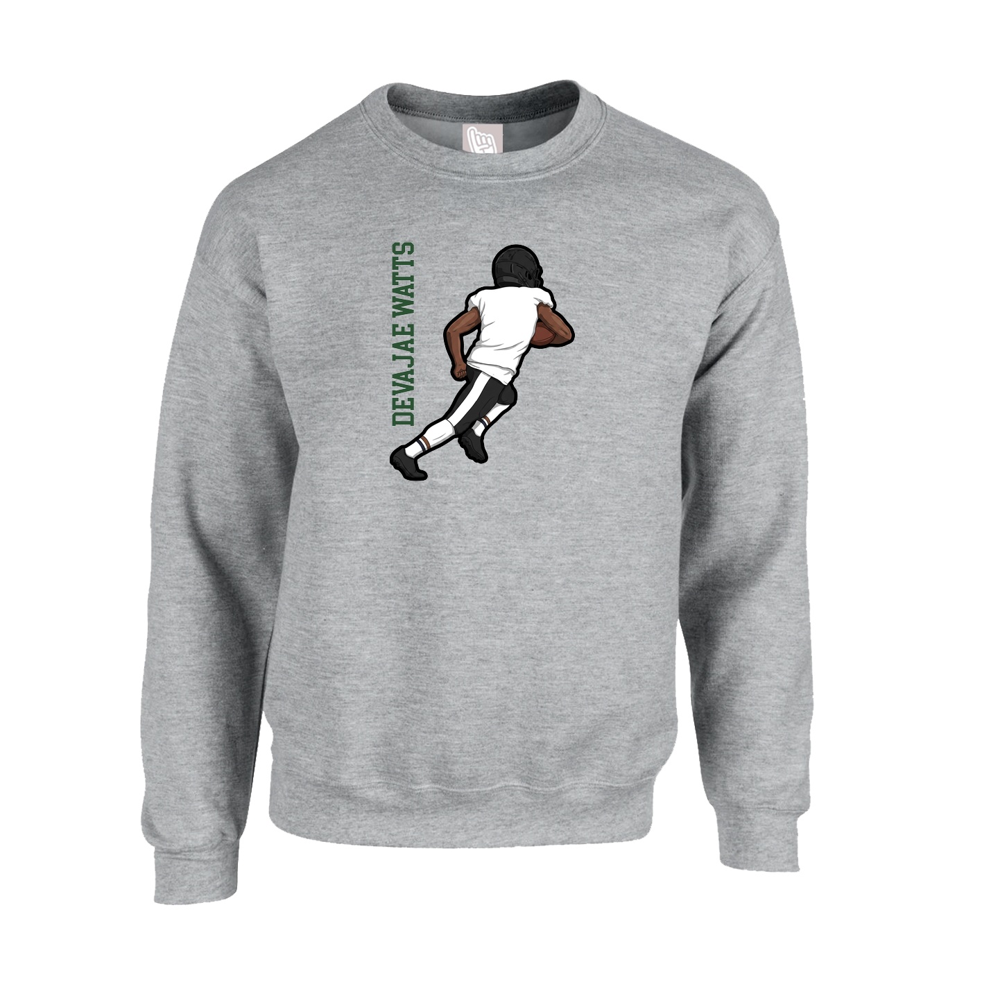 Fleece Crew — Name Vertical in Grey