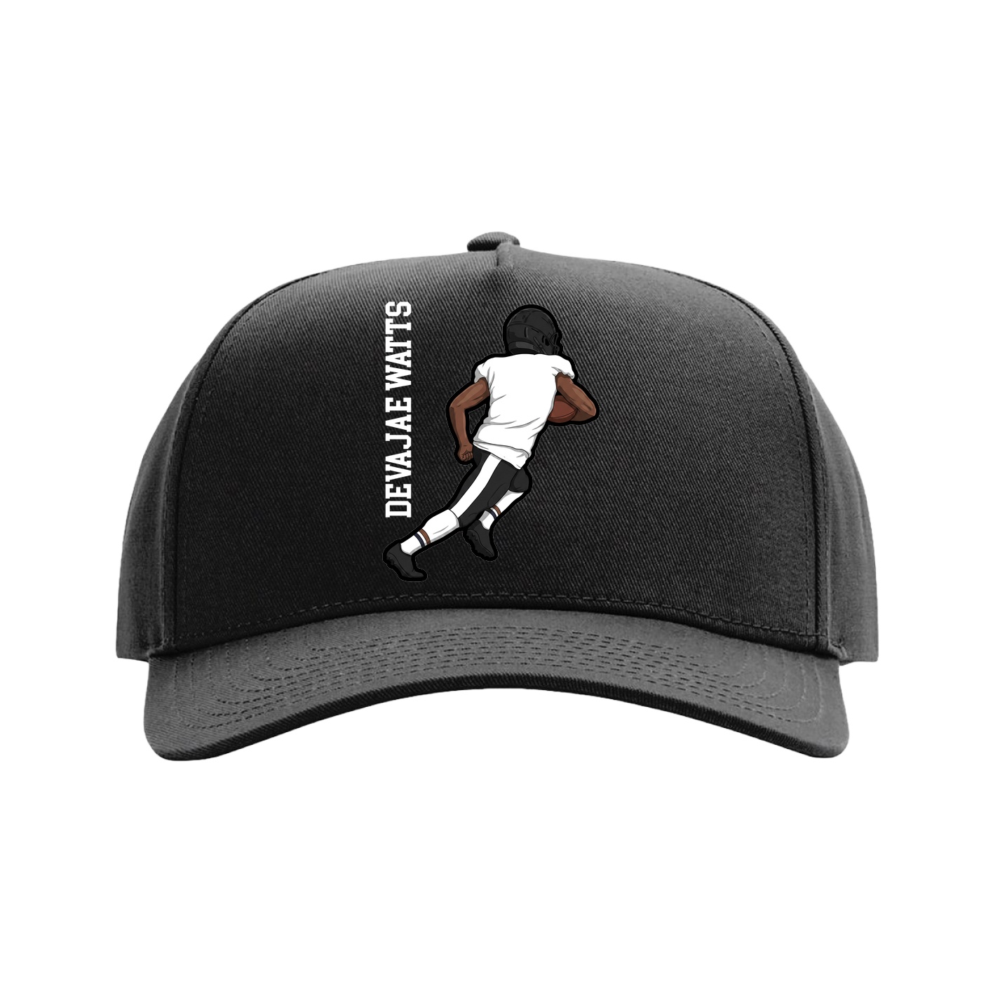 Full Fabric Five-Panel Champ Cap — Name Vertical in Black