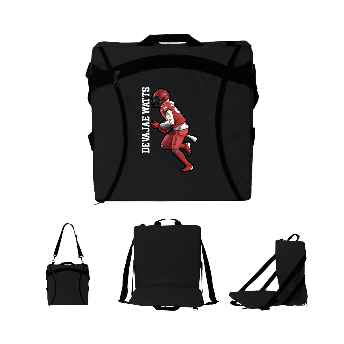 Folding Stadium Seat — Name Vertical in Black