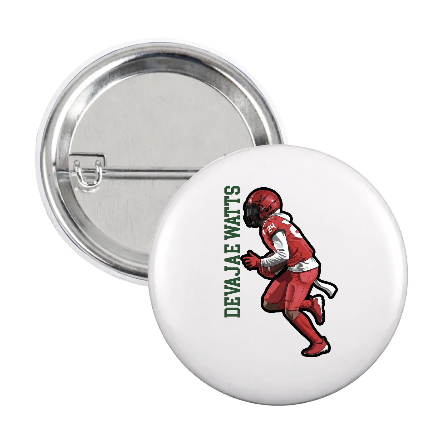 Game Day Button — Name Vertical in White