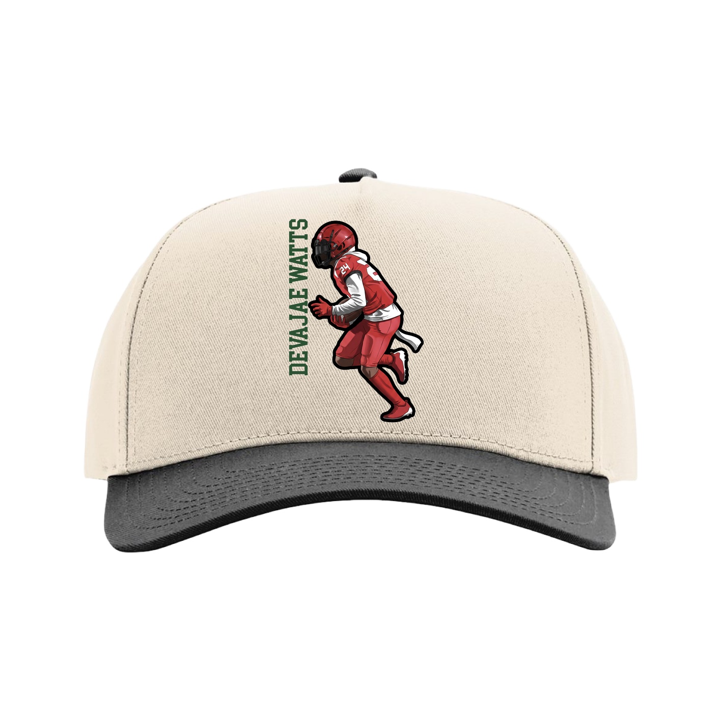 Full Fabric Five-Panel Champ Cap — Name Vertical in Cream/Black