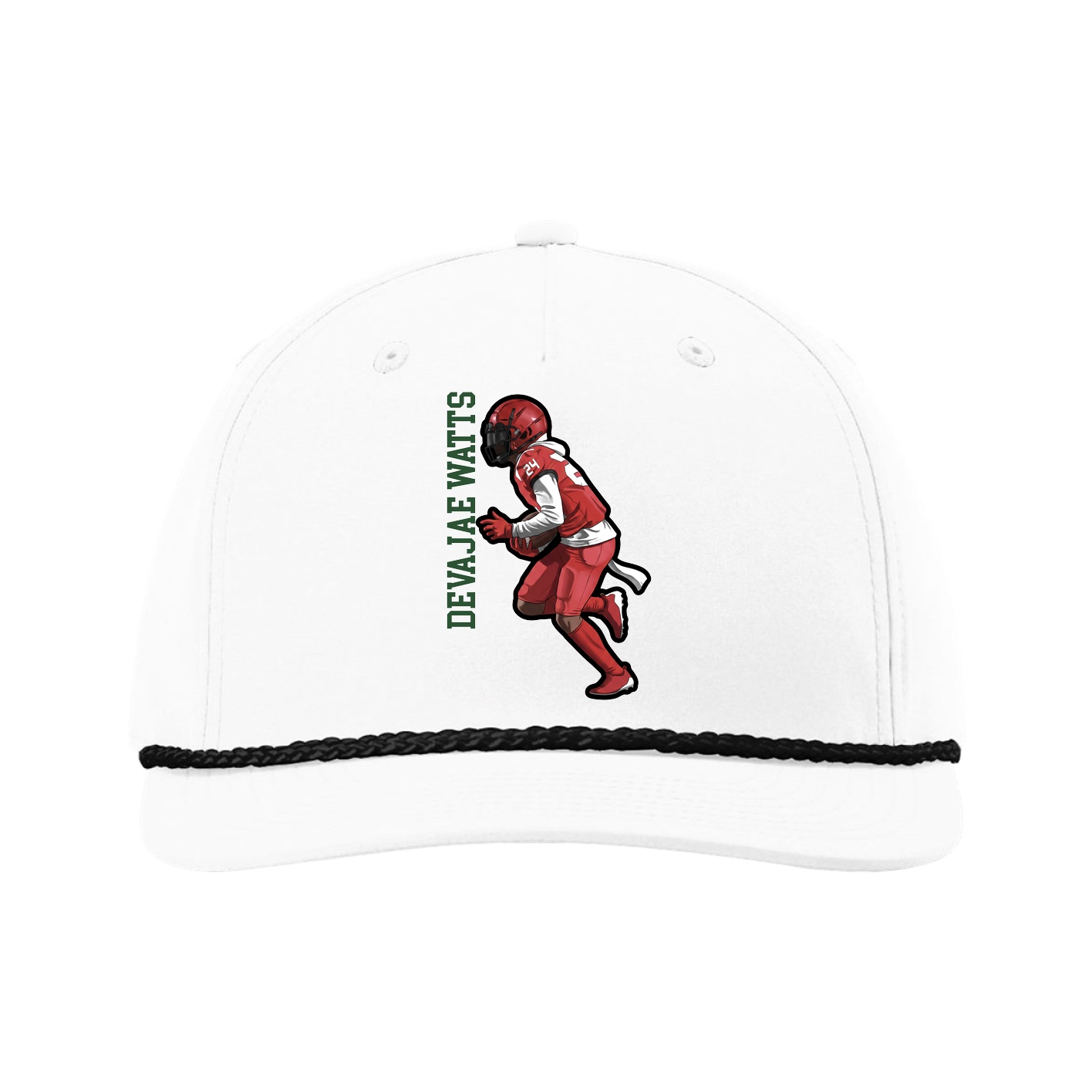 Five-Panel Classic Rope Cap — Name Vertical in White