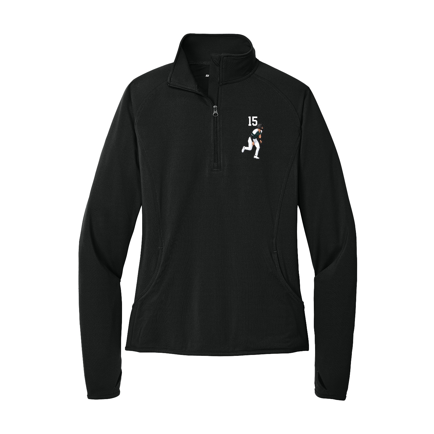 Women's Q-Zip Pullover — Number Top in Black