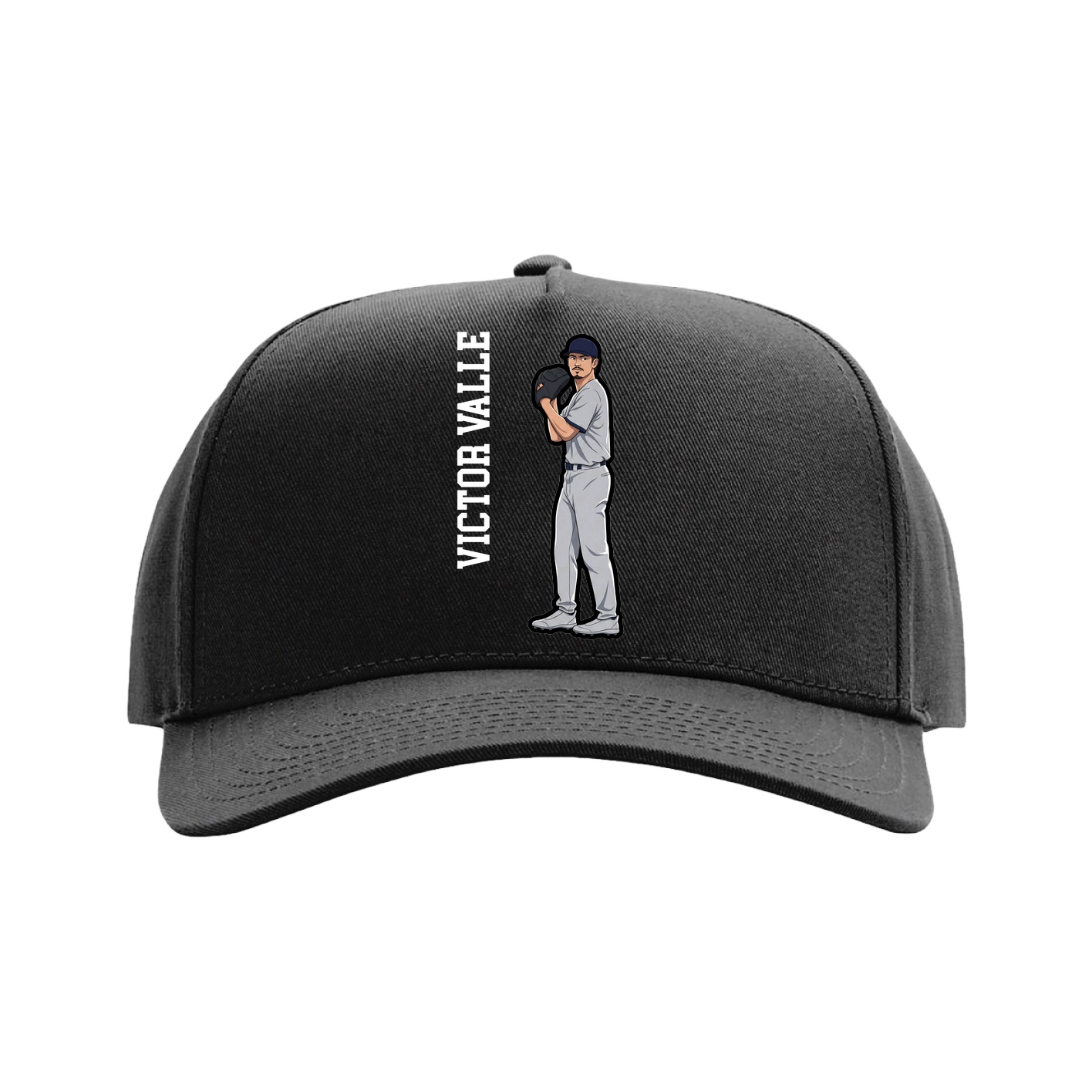 Full Fabric Five-Panel Champ Cap — Name Vertical in Black