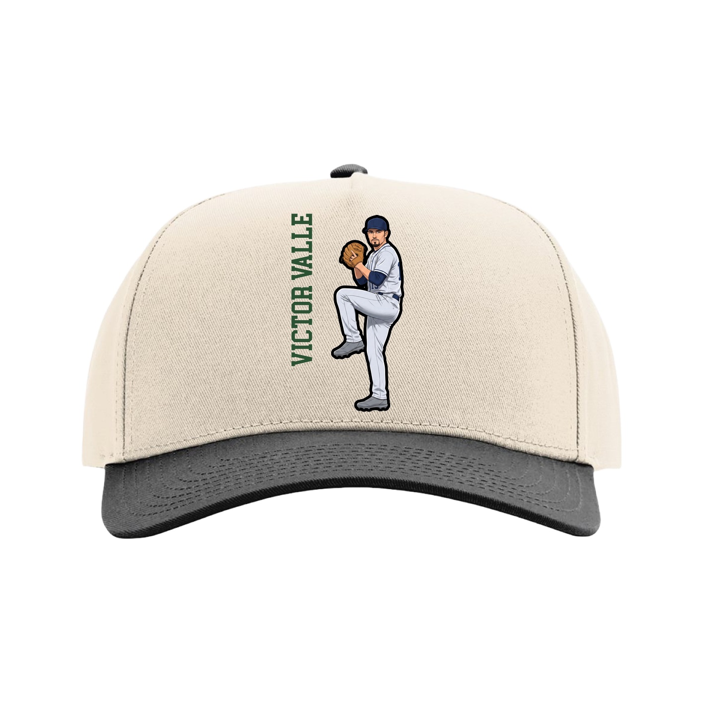 Full Fabric Five-Panel Champ Cap — Name Vertical in Cream/Black