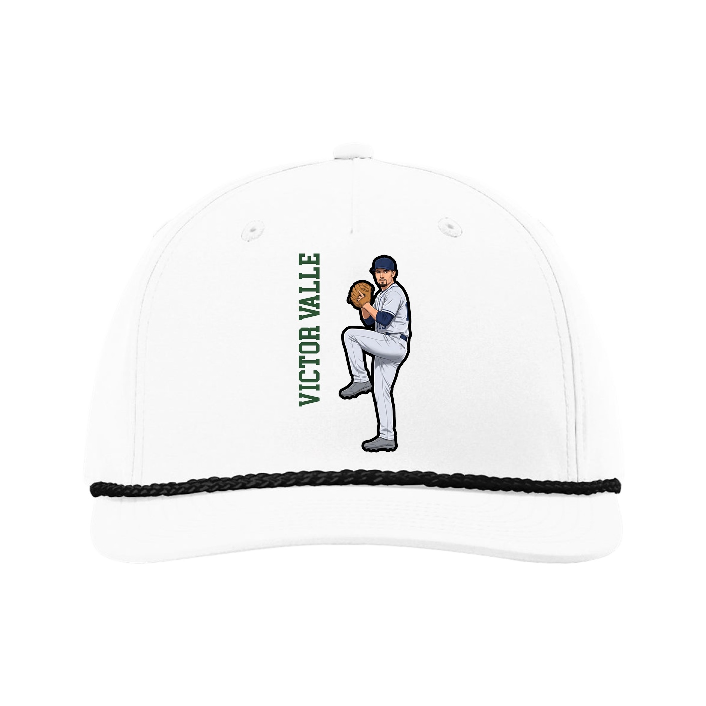 Five-Panel Classic Rope Cap — Name Vertical in White