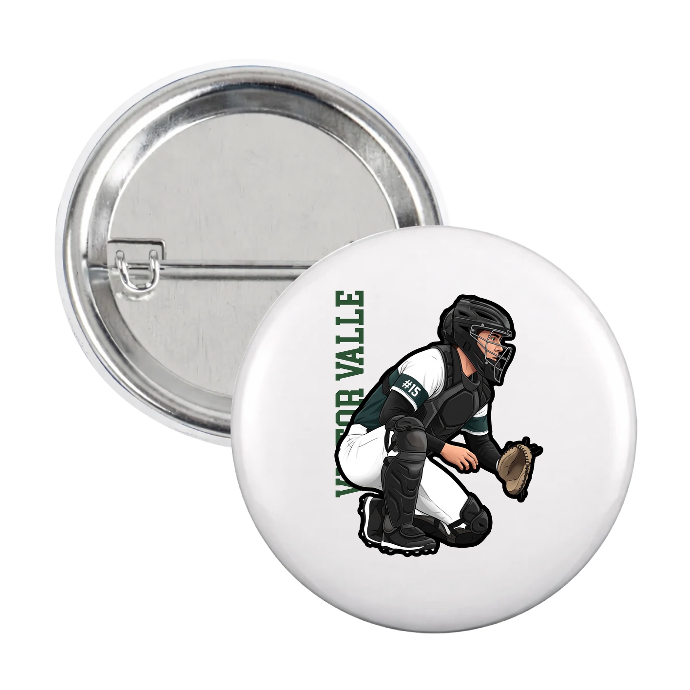 Game Day Button — Name Vertical in White