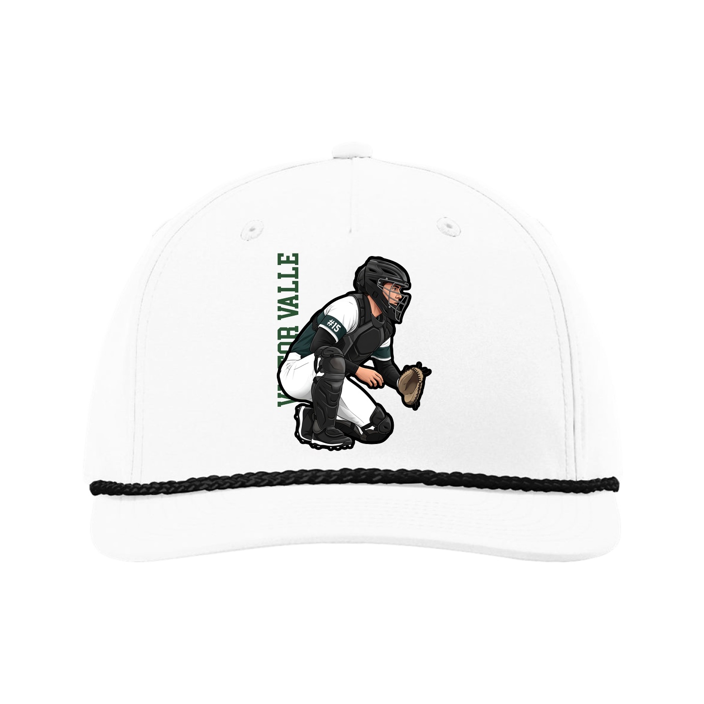Five-Panel Classic Rope Cap — Name Vertical in White