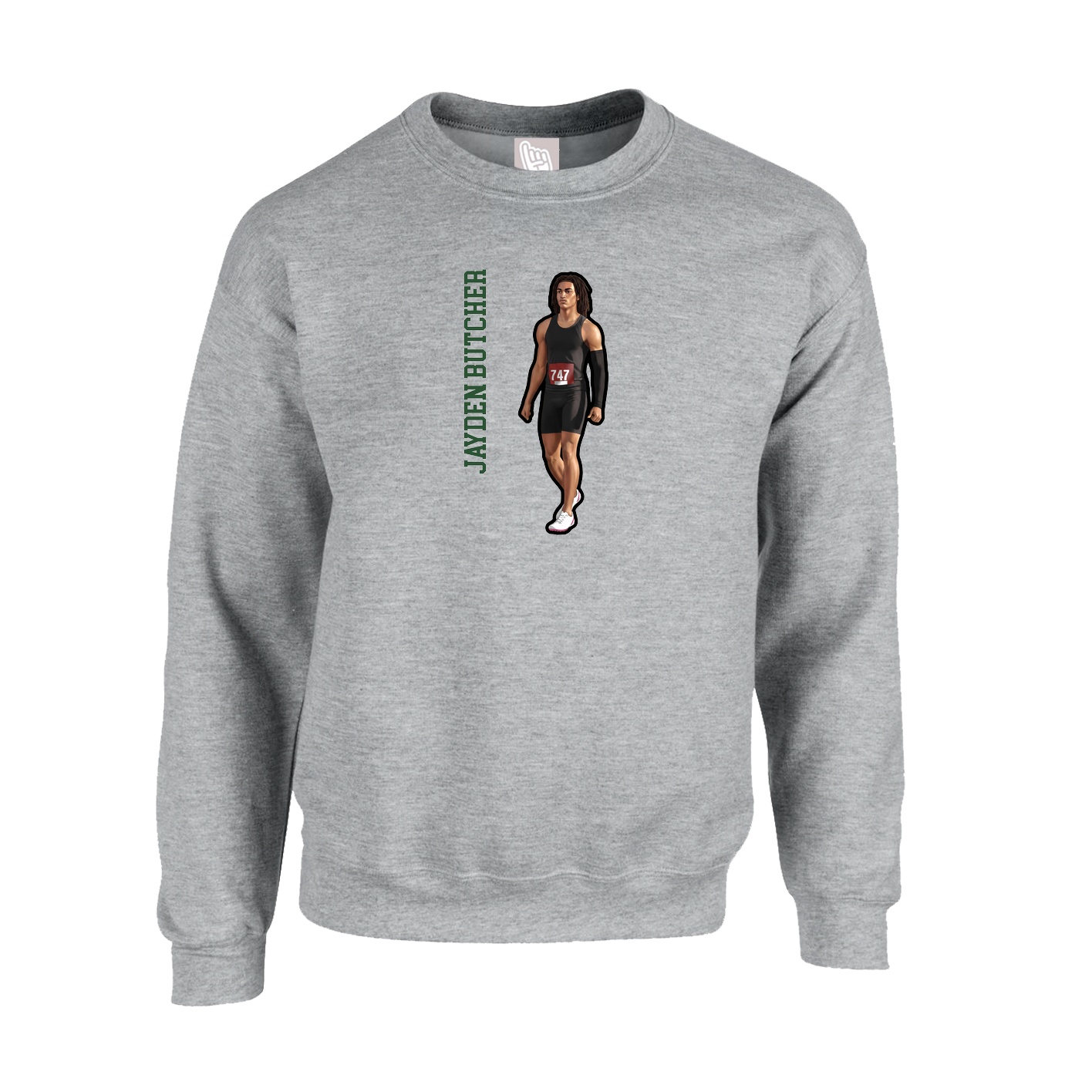 Fleece Crew — Name Vertical in Grey