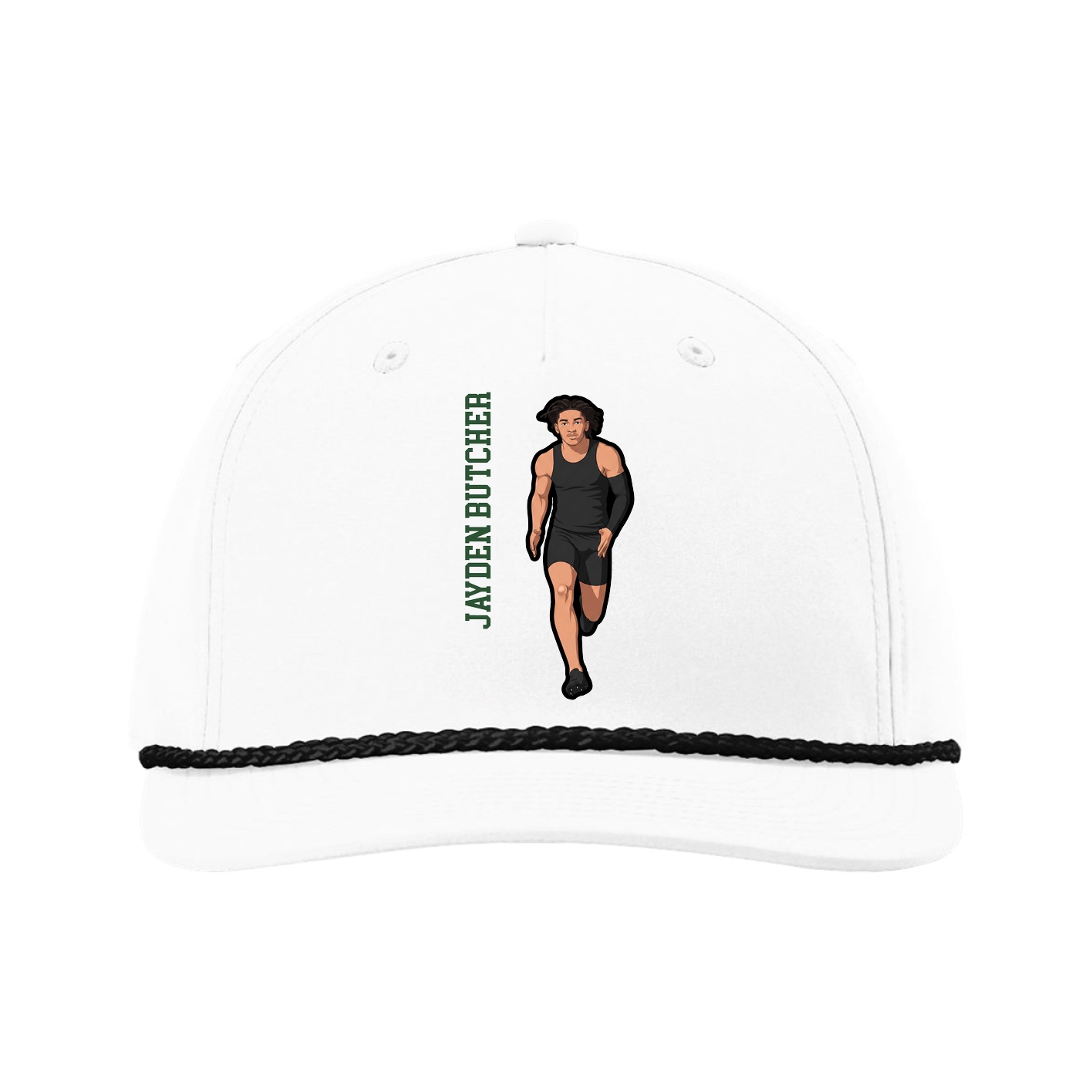 Five-Panel Classic Rope Cap — Name Vertical in White