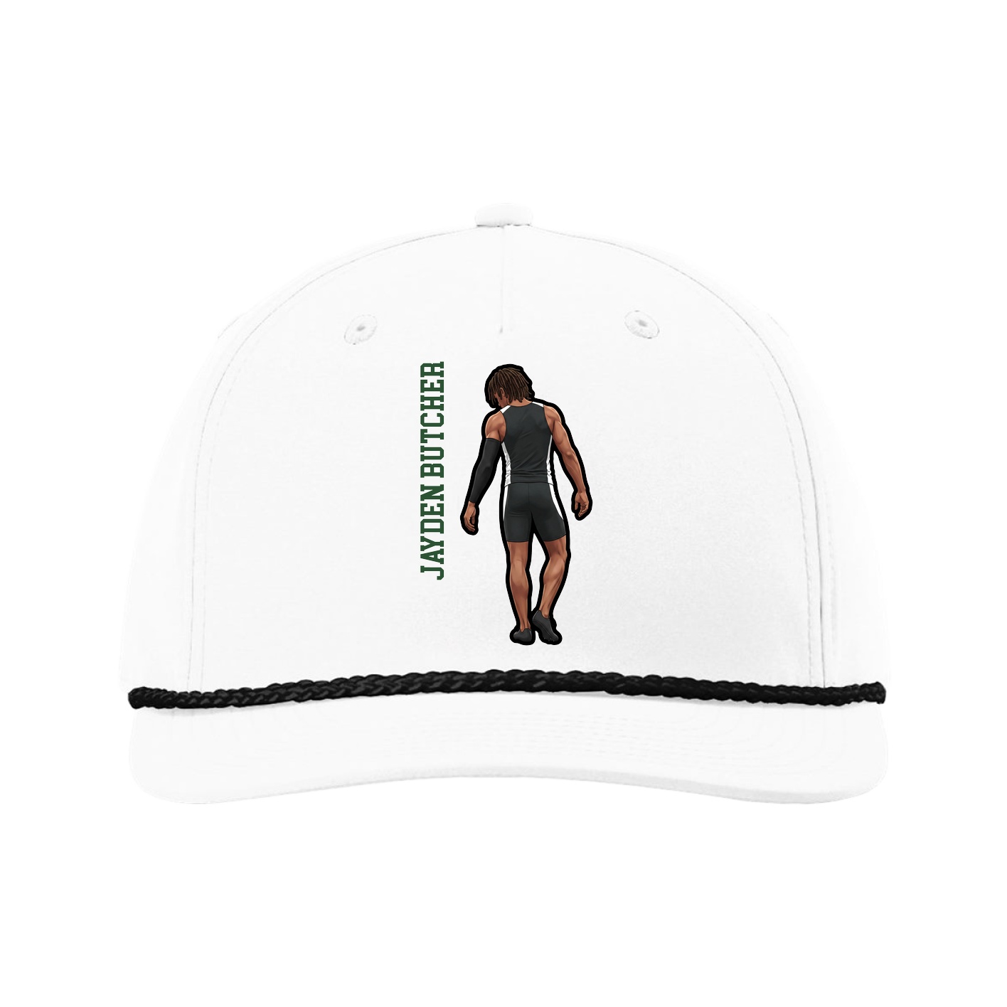 Five-Panel Classic Rope Cap — Name Vertical in White