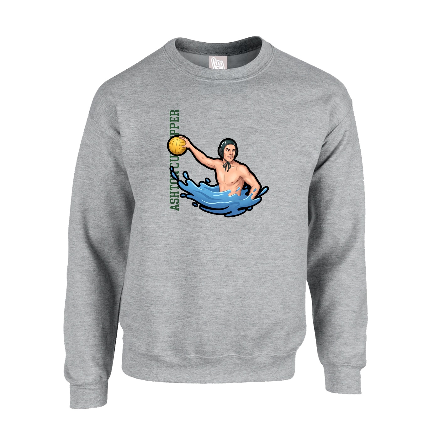 Fleece Crew — Name Vertical in Grey