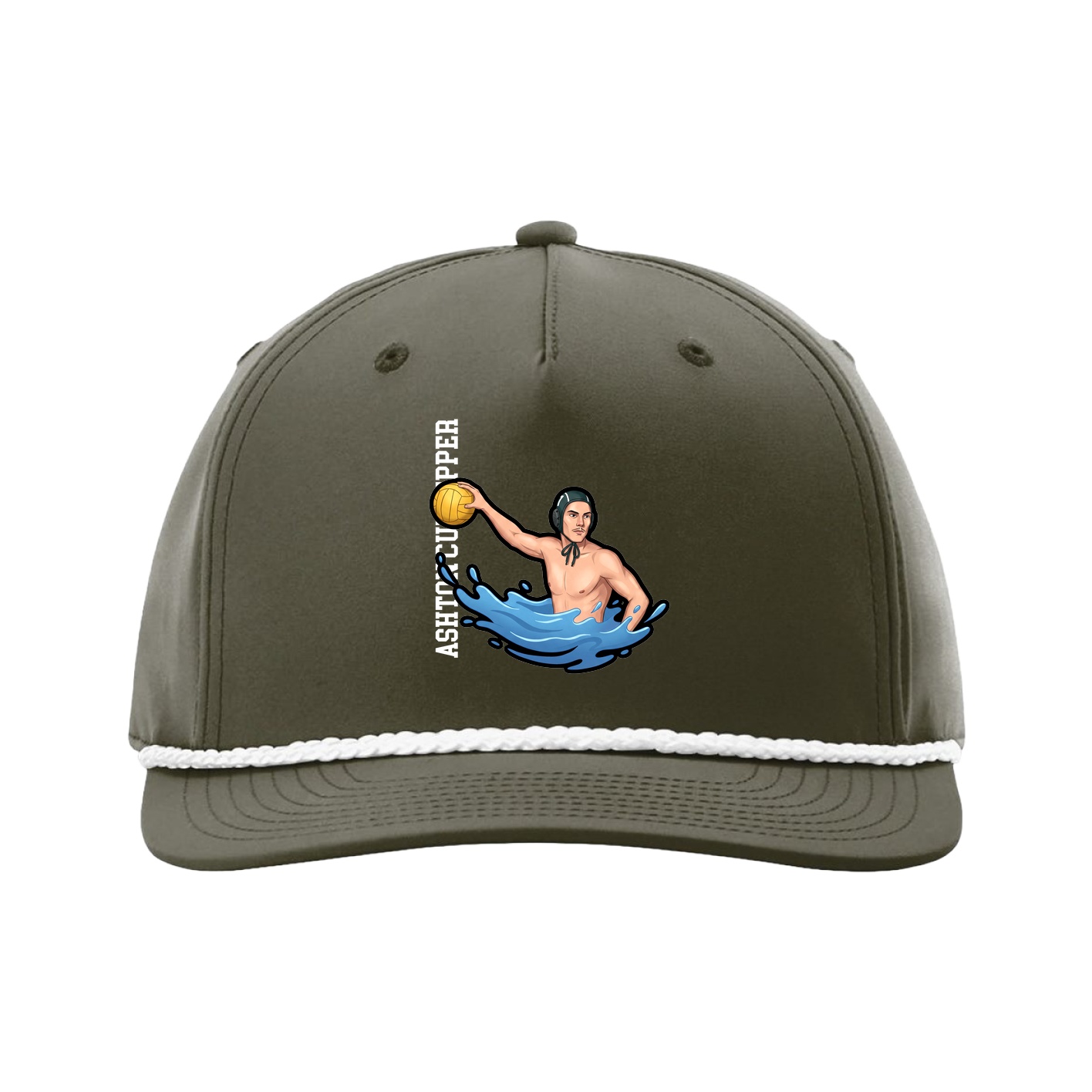 Five-Panel Classic Rope Cap — Name Vertical in Green
