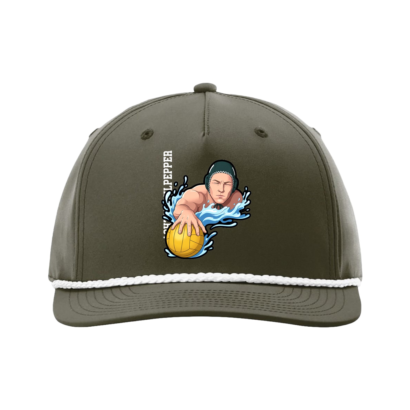 Five-Panel Classic Rope Cap — Name Vertical in Green