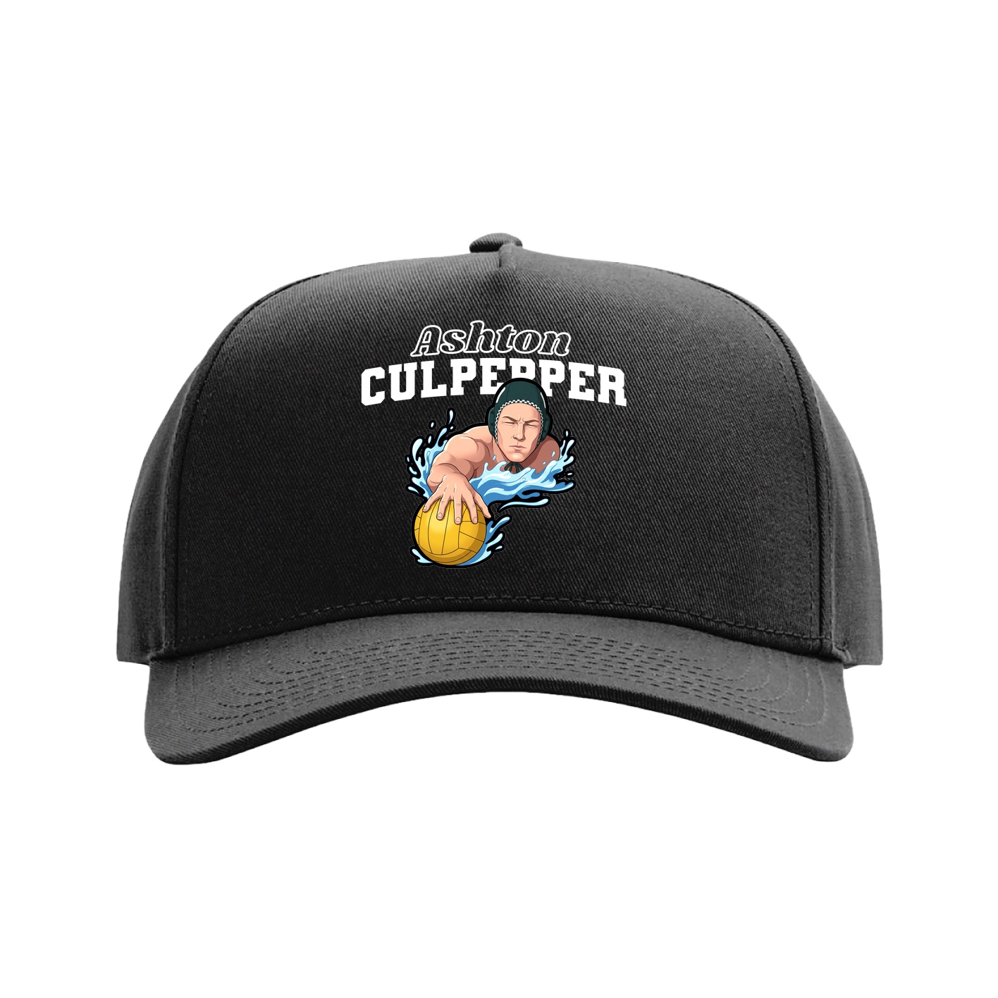 Full Fabric Five-Panel Champ Cap — Name Arch in Black