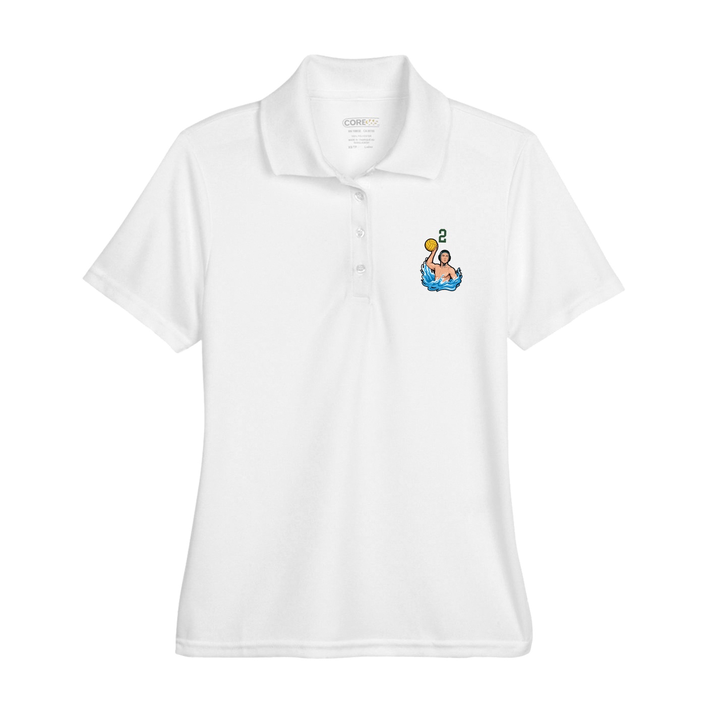 Womens Performance Polo — Number Top in White
