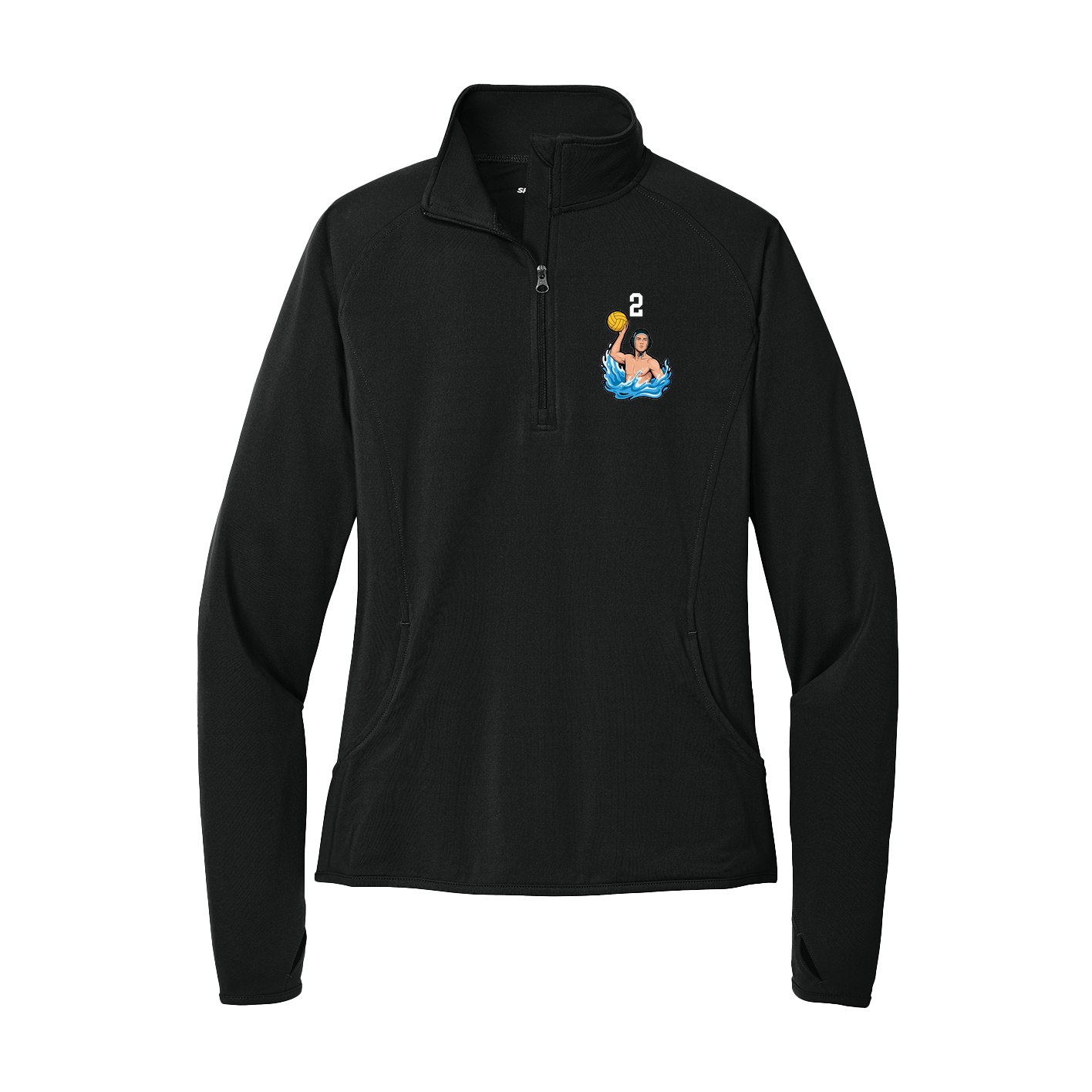 Women's Q-Zip Pullover — Number Top in Black
