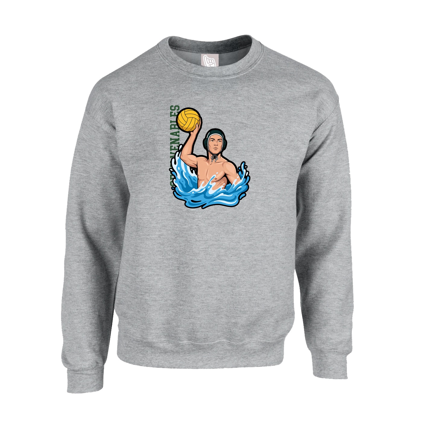 Fleece Crew — Name Vertical in Grey
