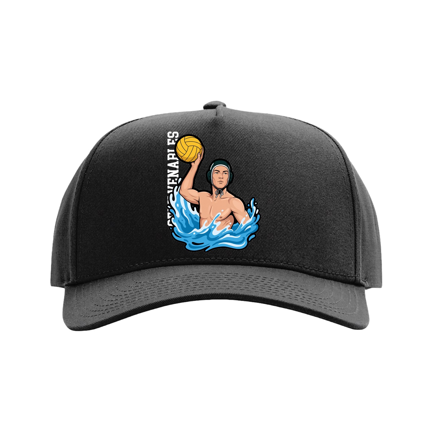 Full Fabric Five-Panel Champ Cap — Name Vertical in Black