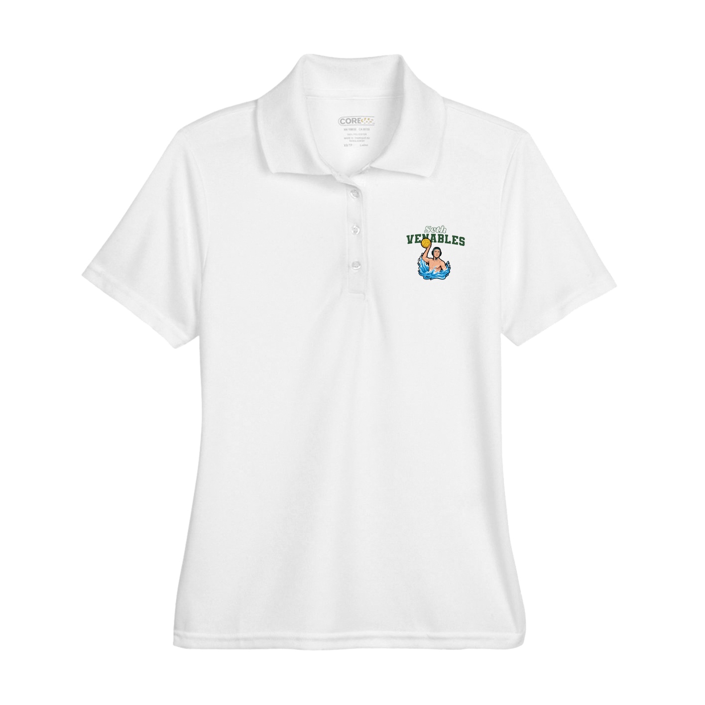 Womens Performance Polo — Name Arch in White
