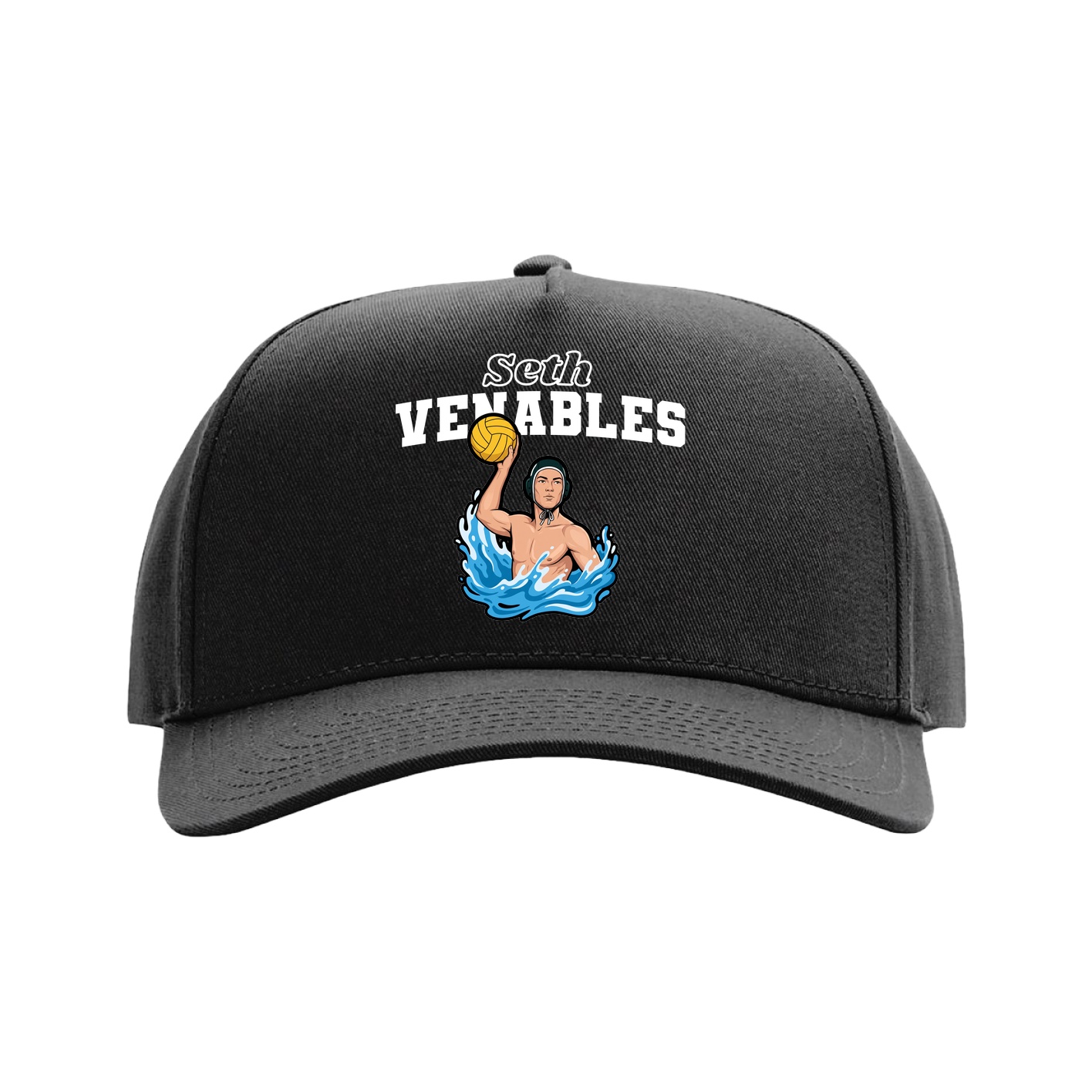 Full Fabric Five-Panel Champ Cap — Name Arch in Black