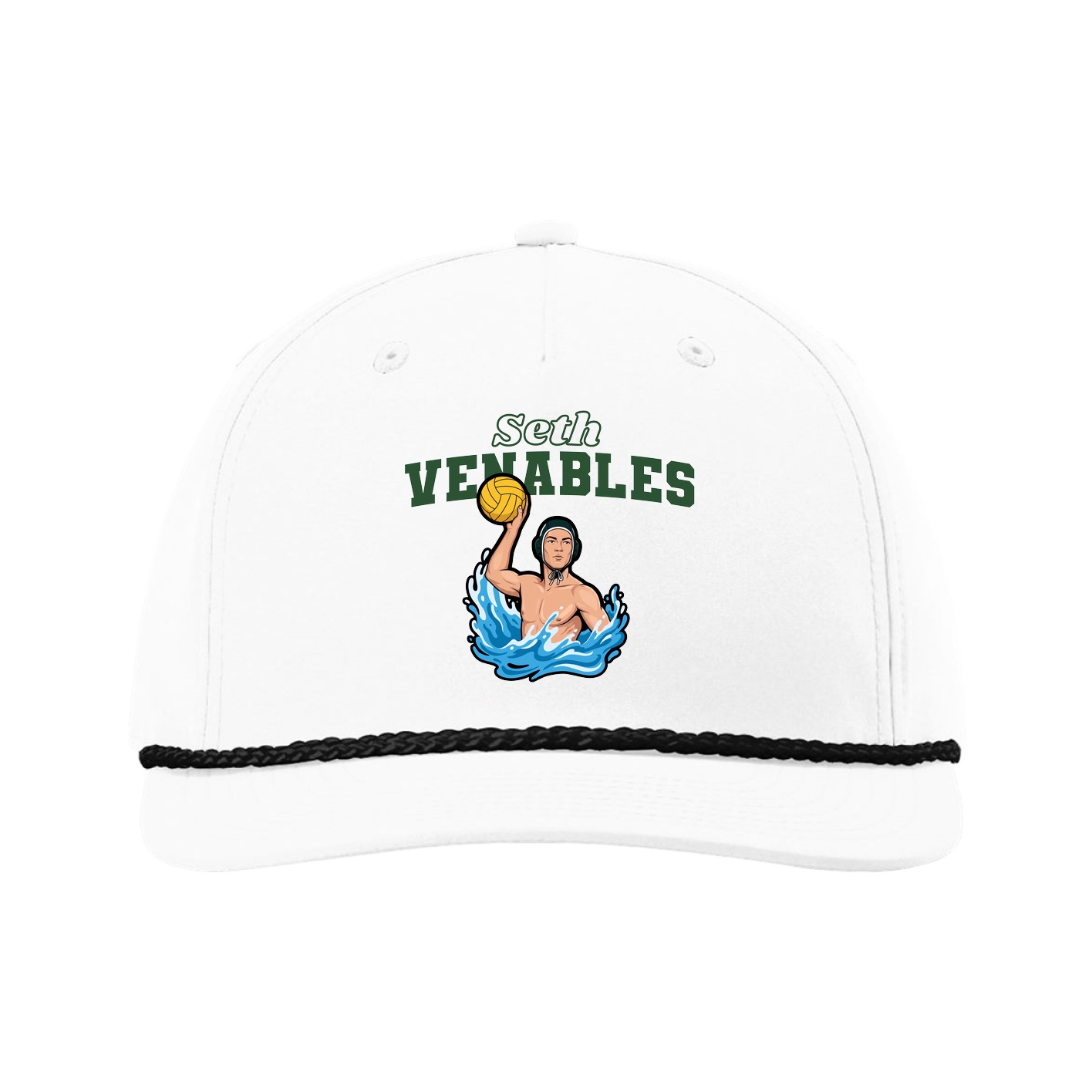 Five-Panel Classic Rope Cap — Name Arch in White