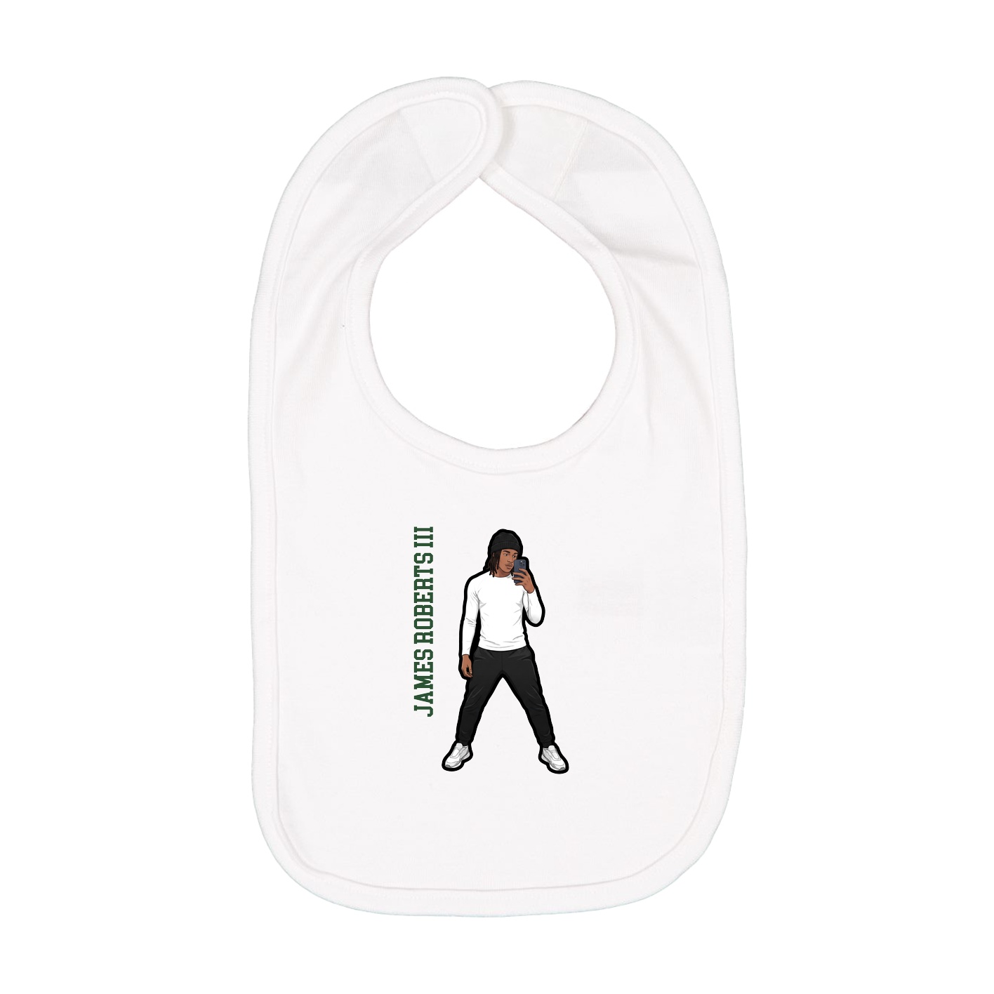 Infant Bib — Name Vertical in White