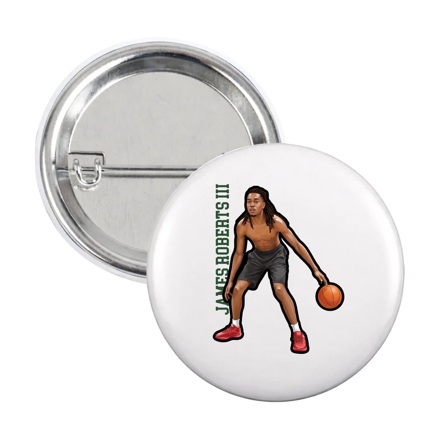 Game Day Button — Name Vertical in White