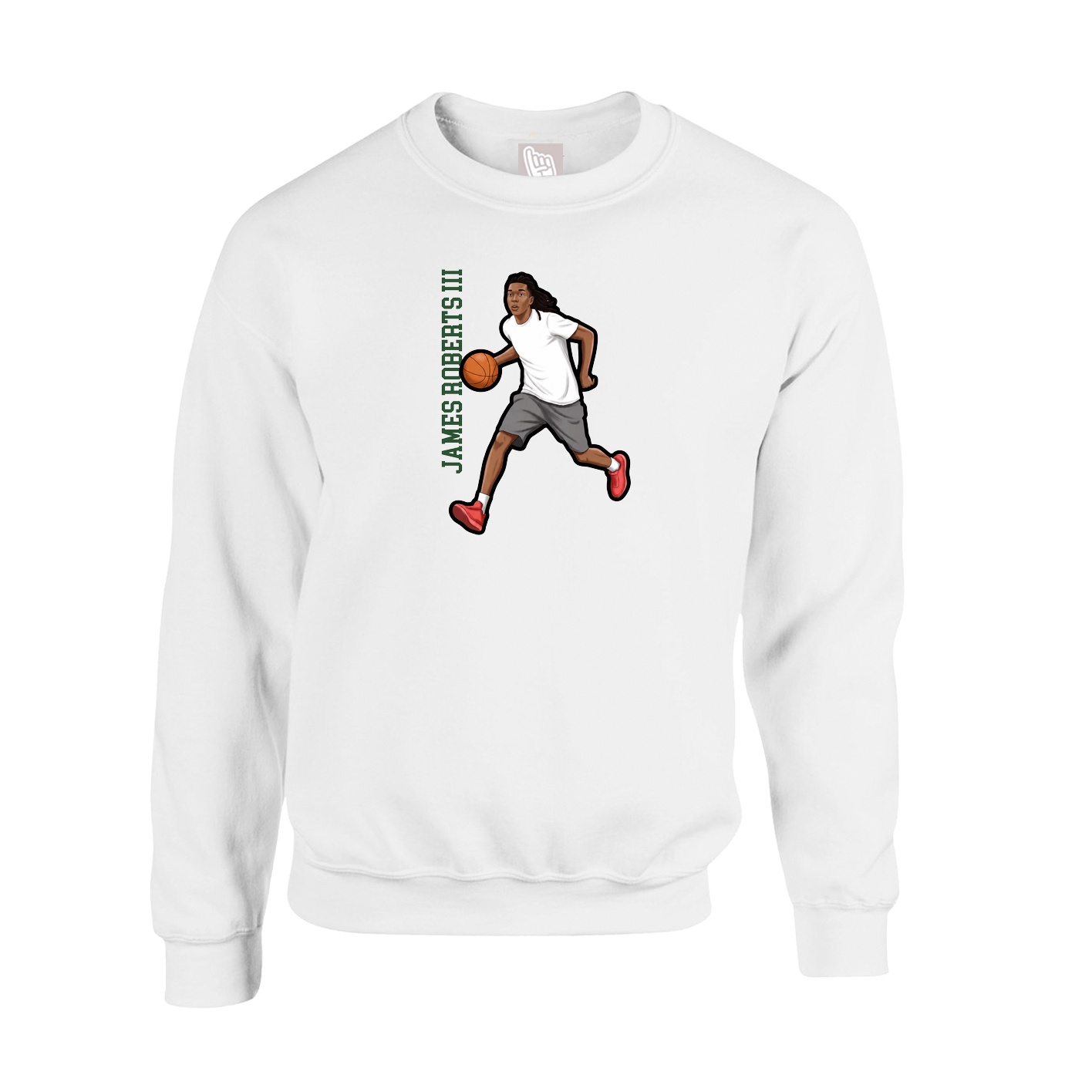 Fleece Crew — Name Vertical in White
