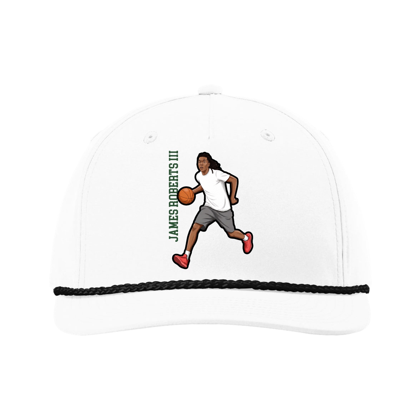 Five-Panel Classic Rope Cap — Name Vertical in White