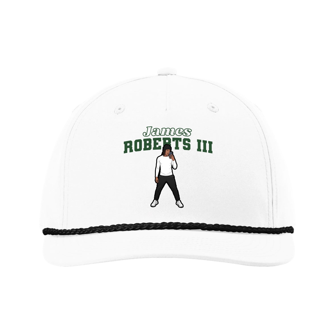 Five-Panel Classic Rope Cap — Name Arch in White